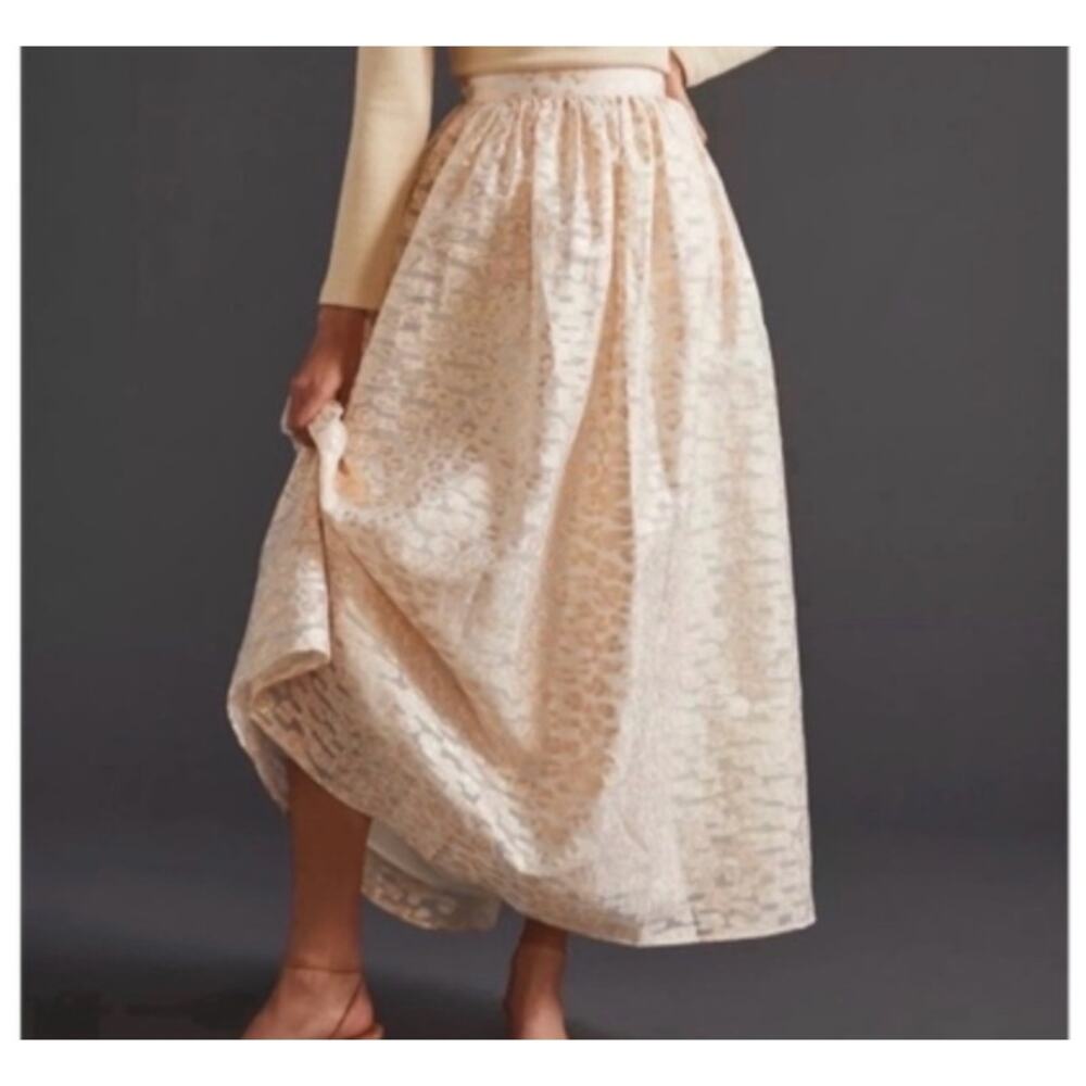 Anthropologie Pankaj & Nidhi Maxi skirt, gold metallic, Holiday, formal  M
